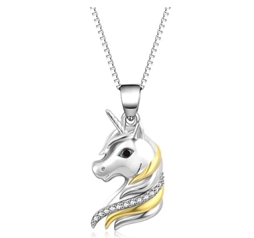 Børnehalskæde - unicorn med guld manke og sten